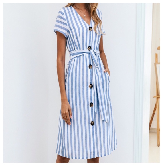 HailJax Dresses & Skirts - Blue Striped Midi